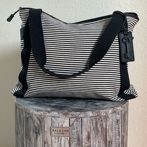 Classic Black and White Striped Tote with Solid Black Trim